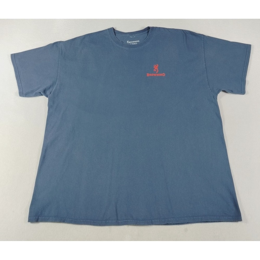 Browning Shirt Mens 2XL Blue Buckmark Logo Graphic Tee Deer Hunting Country